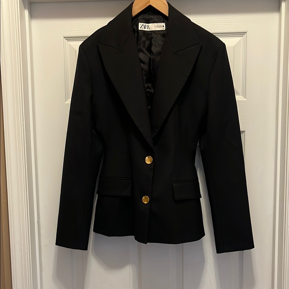 NWOT Zara Black Blazer with Gold Buttons